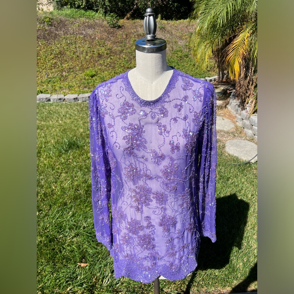 Jack Bryan Purple Beaded Long Sleeve Top / Dress